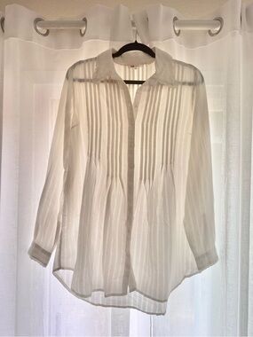 Lightweight White Pintuck Button-Front Women's Top